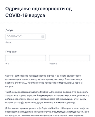 Form Templates: Одрицање одговорности од COVID 19 вируса