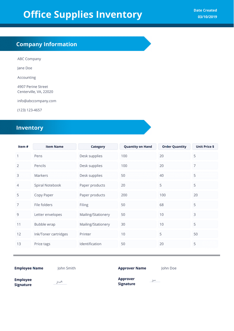 Printable Inventory Template