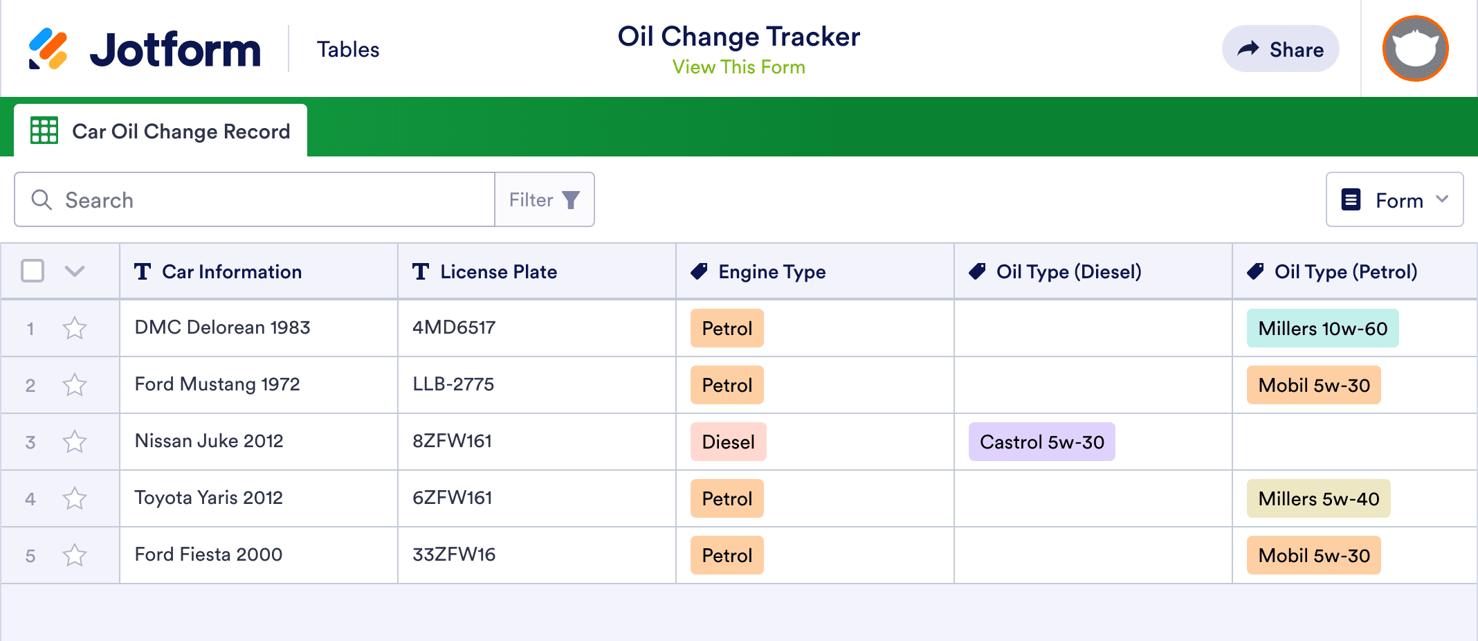 Oil Change Tracker