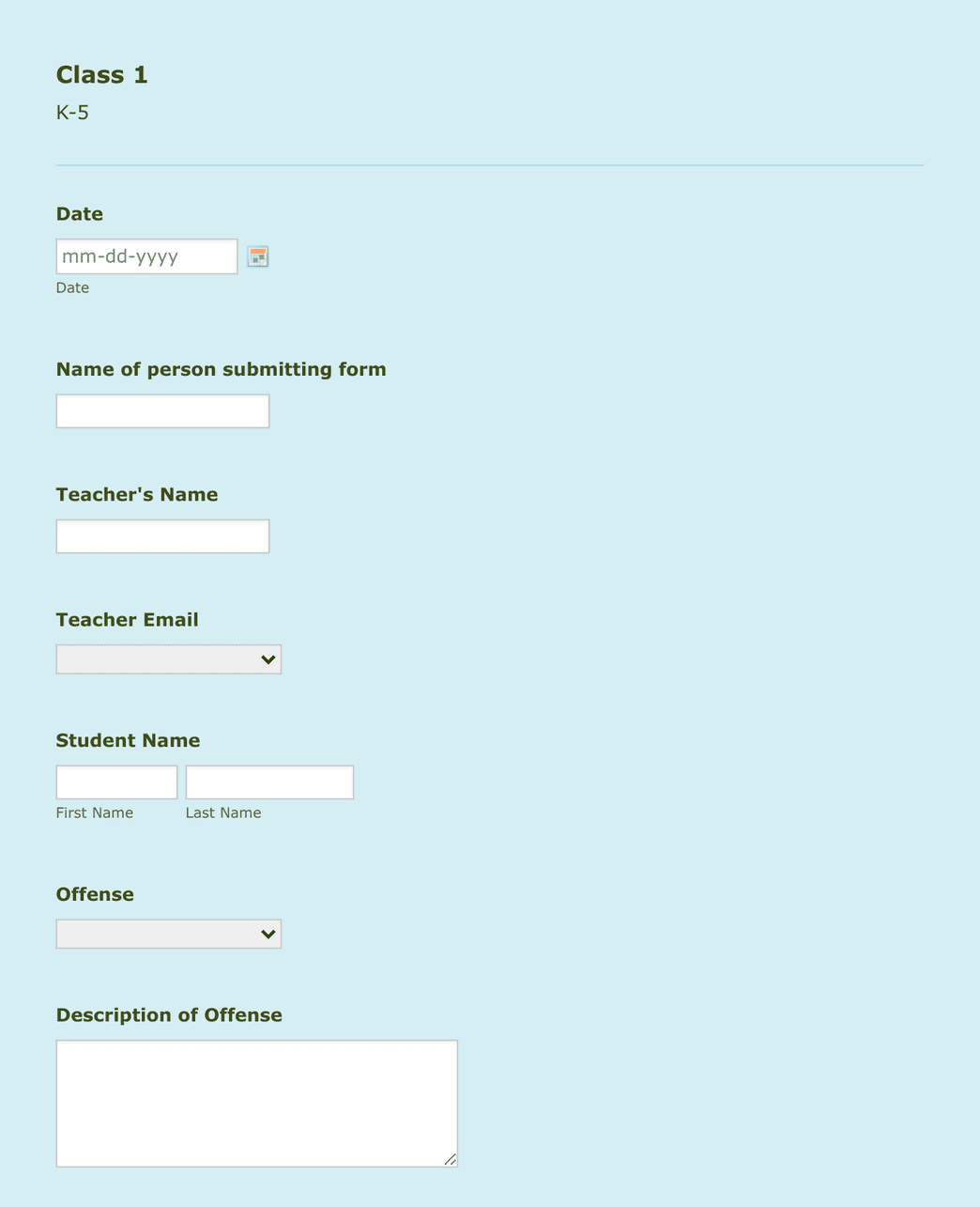 OLCSD 1 K-5 (2019/2020) Form Template | Jotform