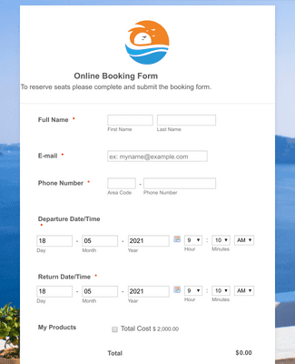 Online Booking Form with Moneris Form Template | Jotform