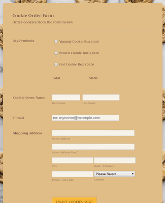 Form Templates: Online Cookie Order Form WorldPayUS Payment Form
