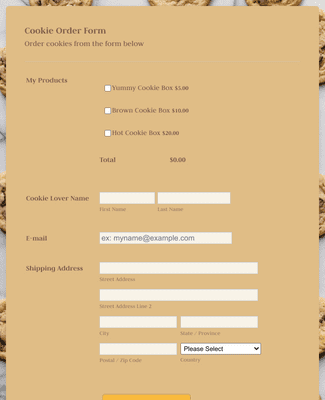 Form Templates: Online Cookie Order Form WorldPayUS Payment Form