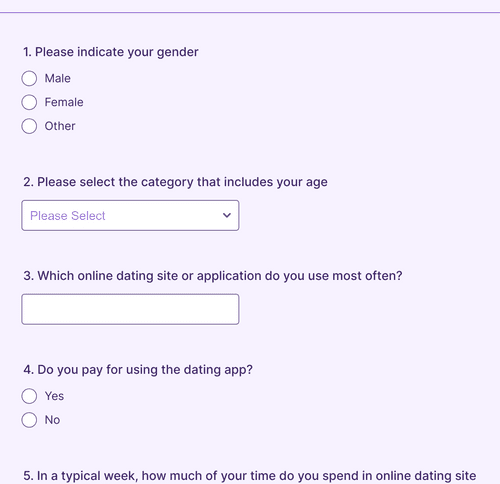 Form Templates: Online Dating Survey