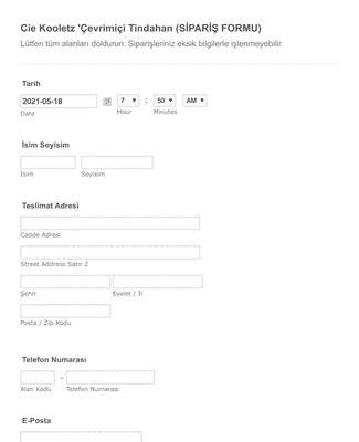 Online Mağaza Sipariş Formu