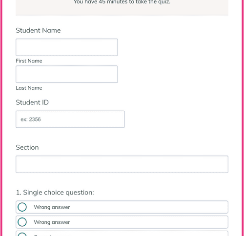 Form Templates: Online Quiz