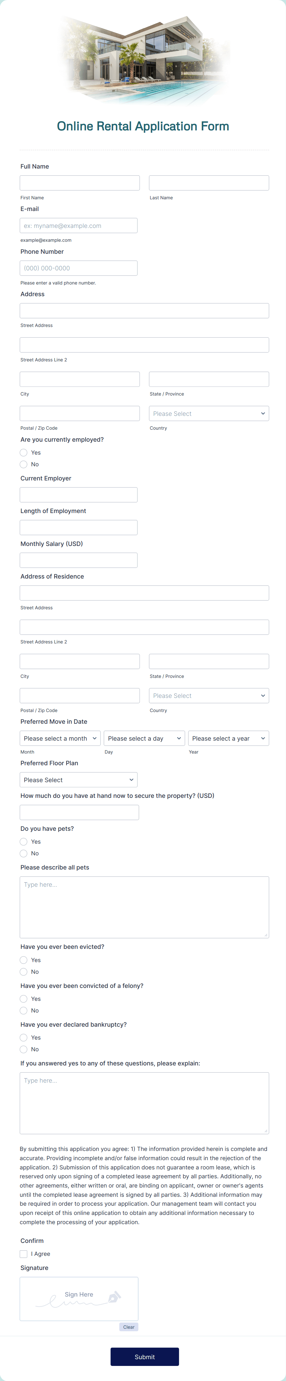 Template online-rental-application-form