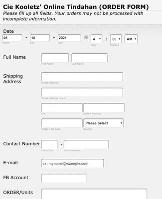 Form Templates: Online Store Order Form