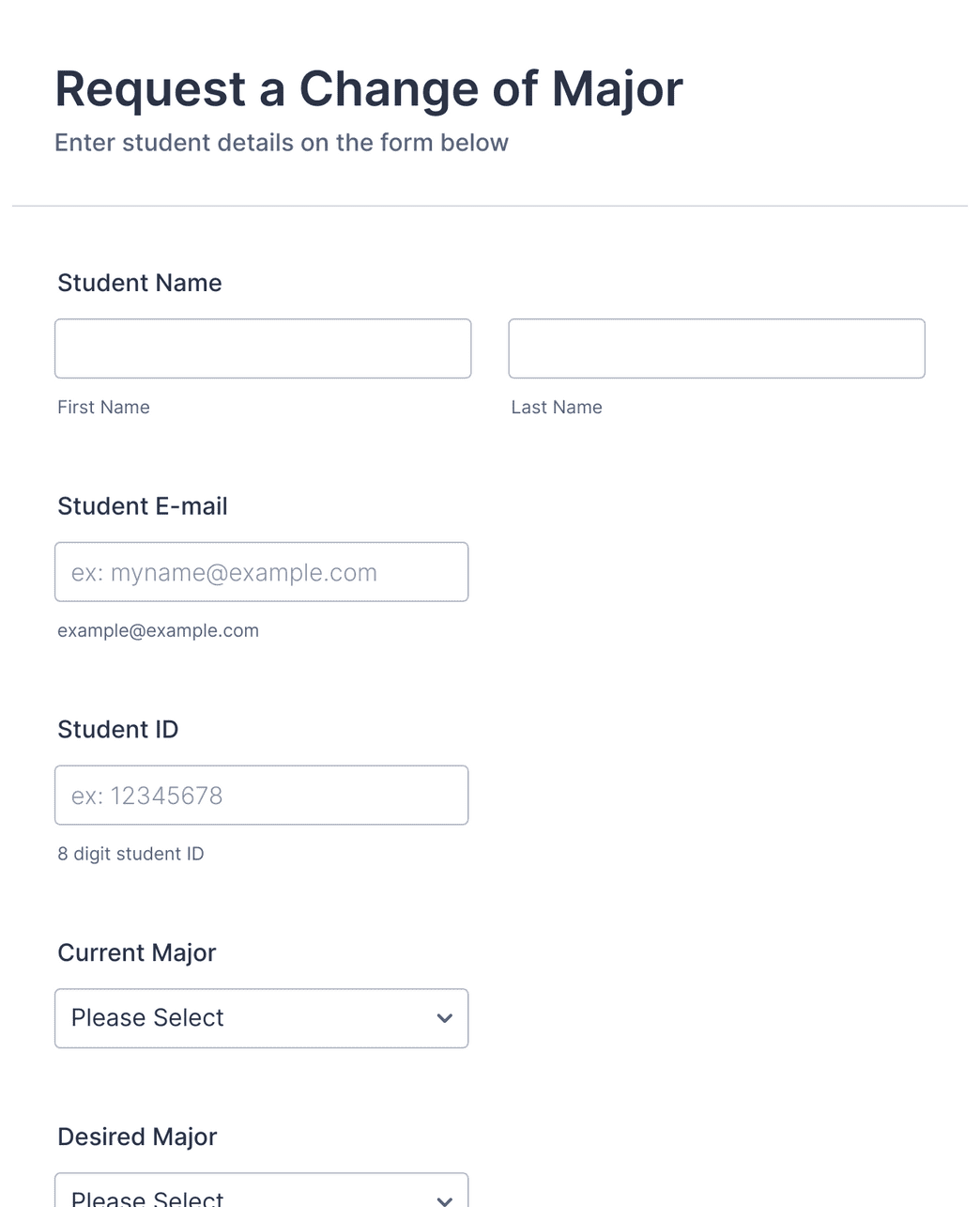 Online Student Major Change Form Template | Jotform