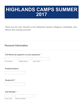 Online Summer Camp Application Form