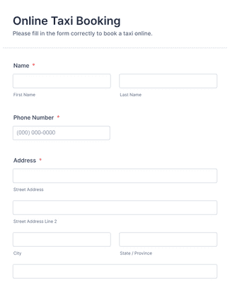 Online Taxi Booking Form