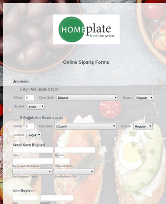 Form Templates: Online Yemek Sipariş Formu