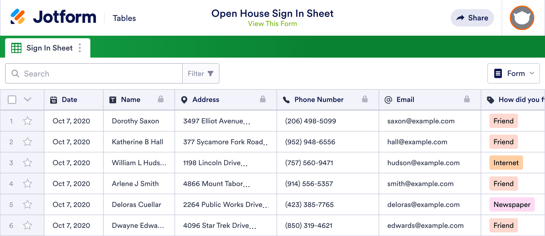Open House Sign In Sheet