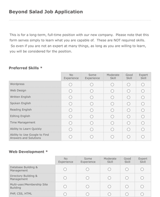 Generic Outsource Form Outsourcing Job Application Form Template | Jotform