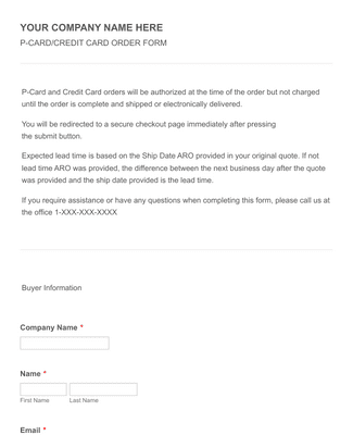 P-CARD/CREDIT CARD ORDER FORM with payment authorization Form Template ...