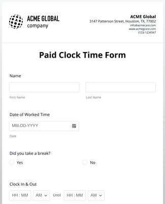 Paid Clock Time Form