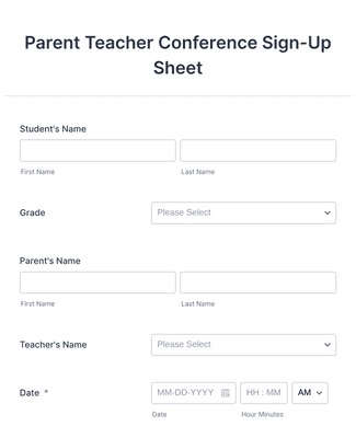 Parent Teacher Conference Sign-Up Form