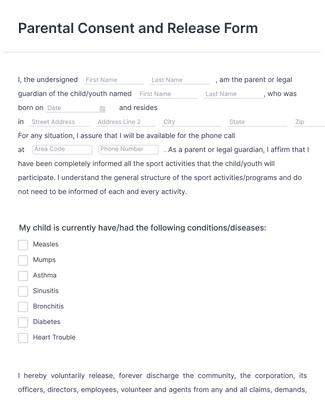 Form Templates: Parental Consent and Release Form