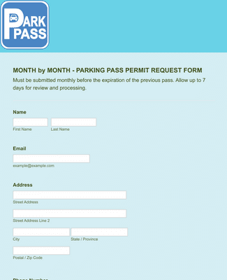 Form Templates: Month to Month Park Pass Request Form