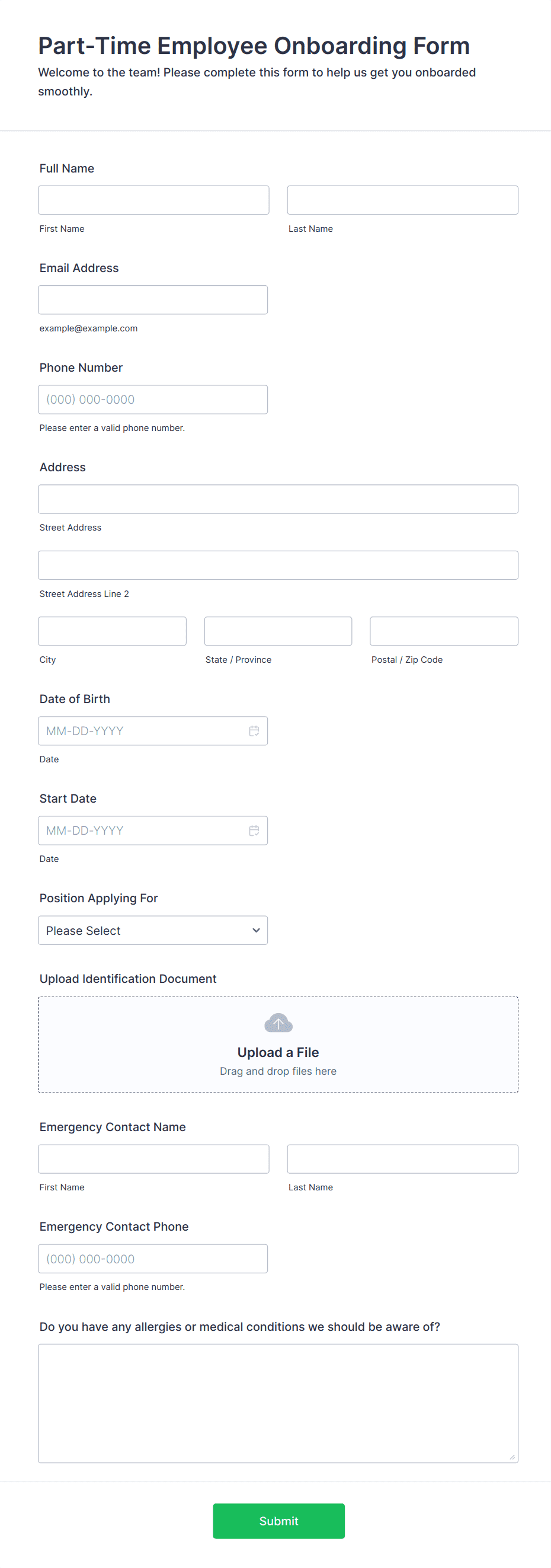 Template part-time-employee-onboarding-form