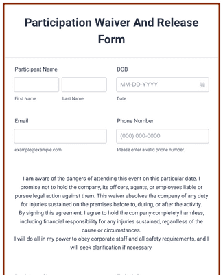Form Templates: Participation Waiver And Release Form