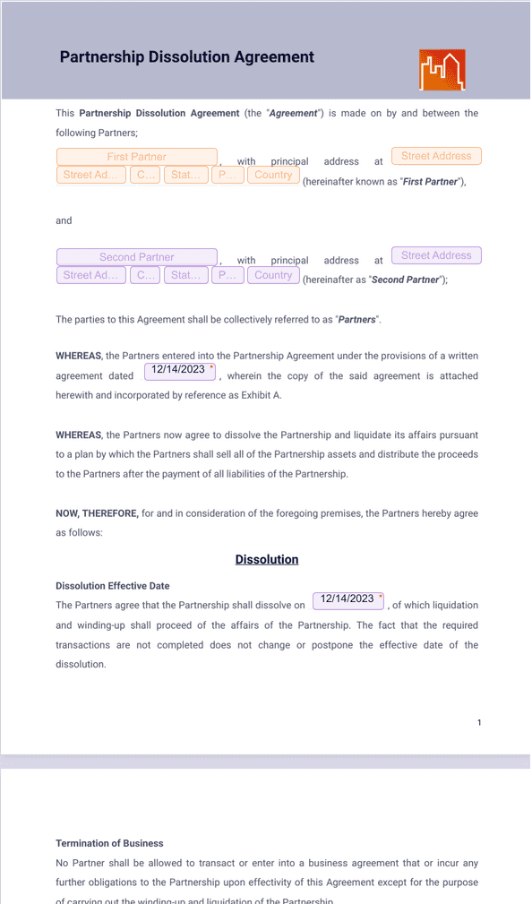 Partnership Dissolution Agreement Sign Templates Jotform