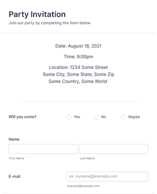 Party Invitation Form