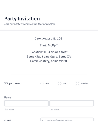 Form Templates: Party Invitation Form