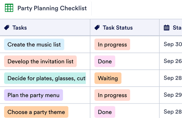 Party Planning Sheet