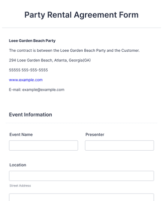 Form Templates: Party Rental Agreement Form