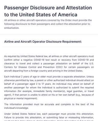 Form Templates: Passenger Disclosure And Attestation To The United States Of America