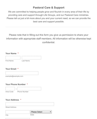 Pastoral Care & Support Form Template | Jotform