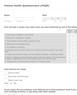 Patient Health Questionnaire Form Template | Jotform
