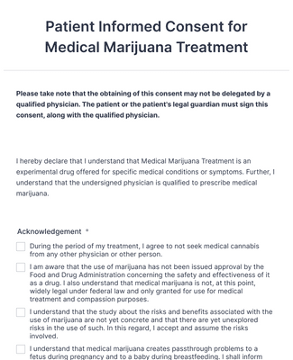 Patient Informed Consent for Medical Marijuana Treatment