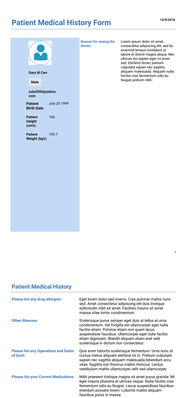 Patient Medical History Template