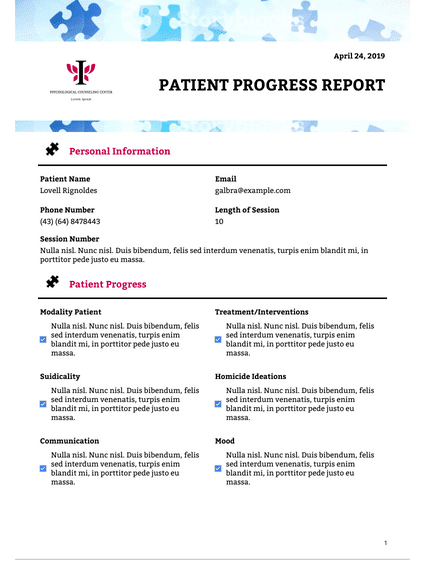 Patient Progress Report