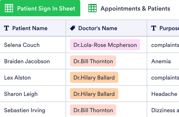 Patient Sign In Sheet