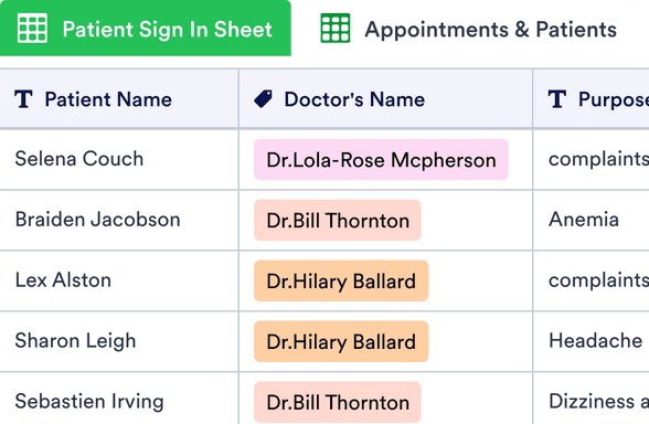 Patient Sign In Sheet
