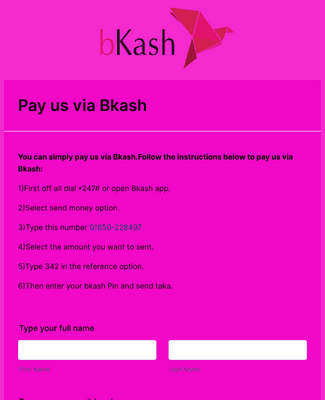 Pay us via Bkash Form Template | JotForm