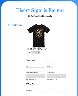 Form Templates: PayJunction Tişört Sipariş Formu