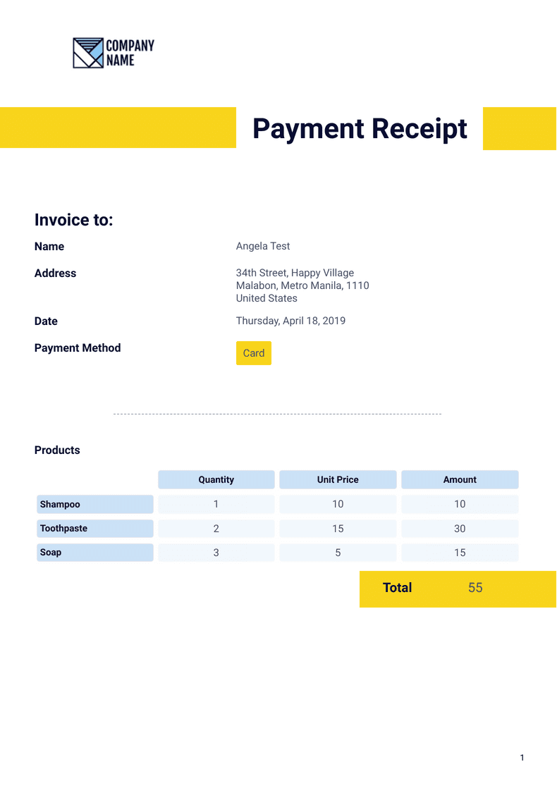 credit card receipt forms