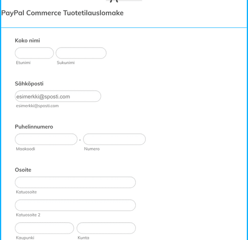 Form Templates: PayPal Business Tuotetilauslomake