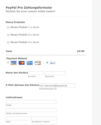 PayPal Pro Zahlungsformular