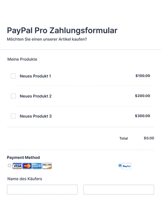 PayPal Pro Zahlungsformular Formularvorlage | Jotform