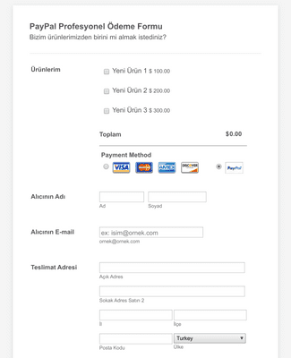 Form Templates: PayPal Profesyonel Ödeme Formu