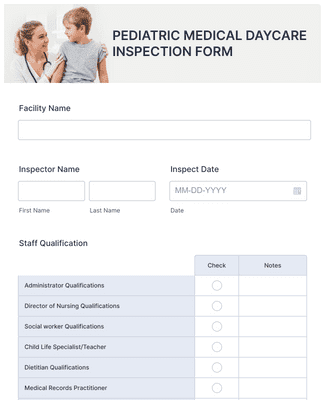 Pediatric Medical Daycare Inspection Form