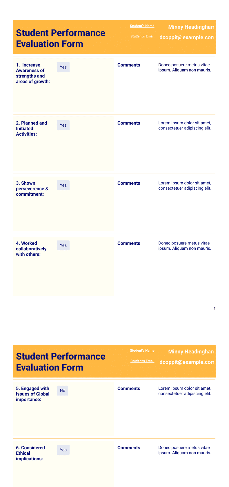 Performance Evaluation for Students Template