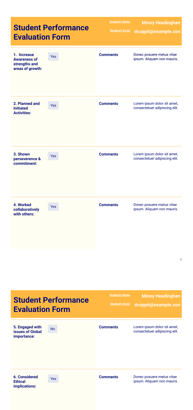 Performance Evaluation for Students