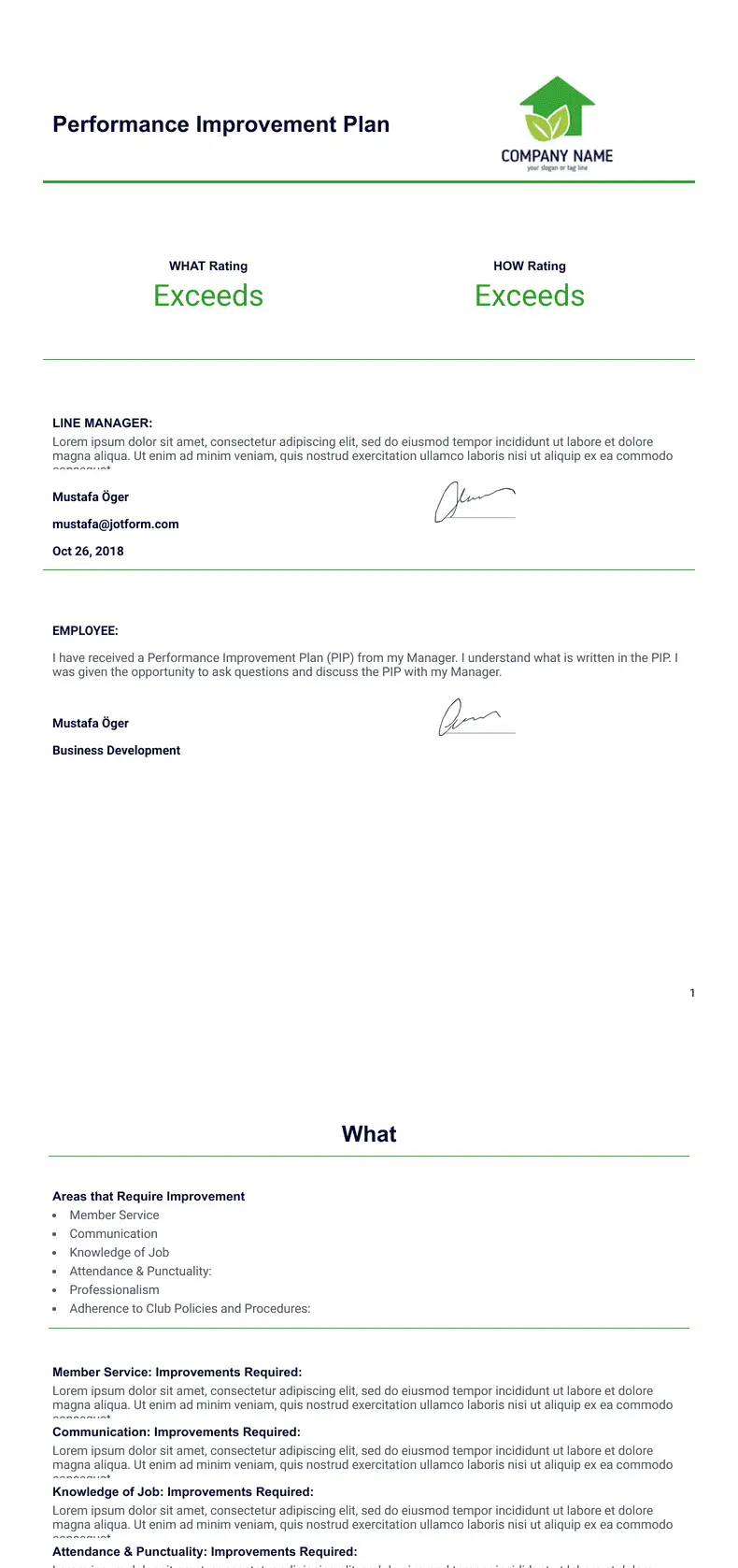 Performance Improvement Plan PDF Templates Jotform