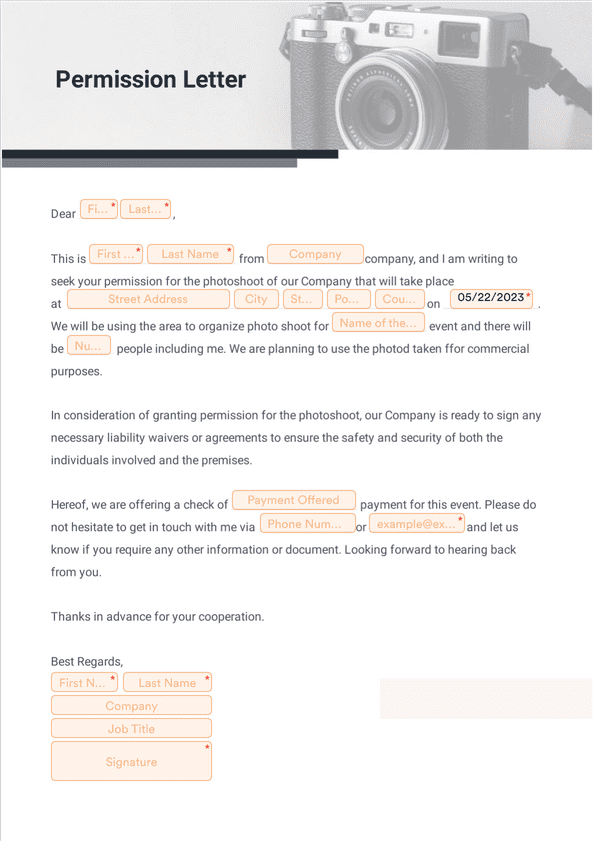 PDF Templates: Permission Letter Template for Photoshoot